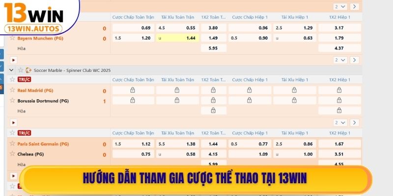 Hướng dẫn tham gia cược Thể Thao tại 13WIN